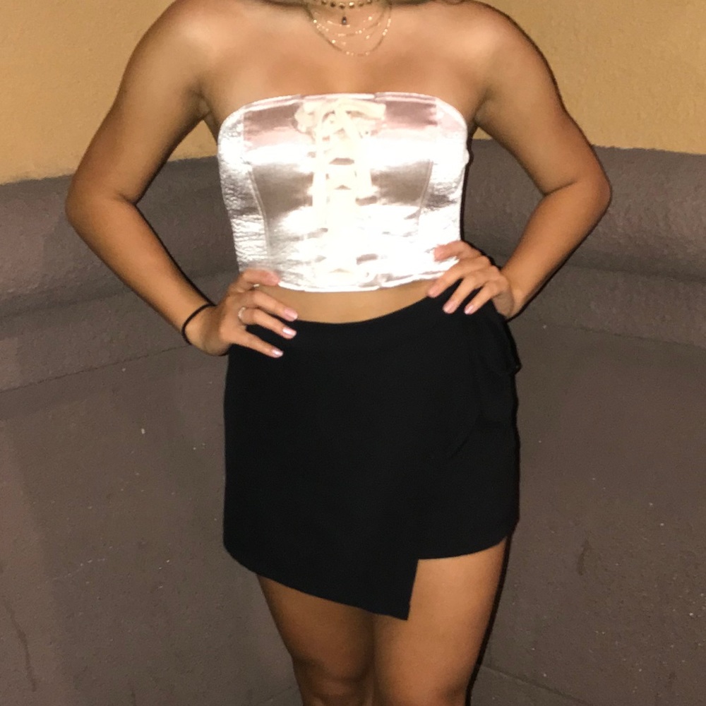 Satin strapless lace-up corset